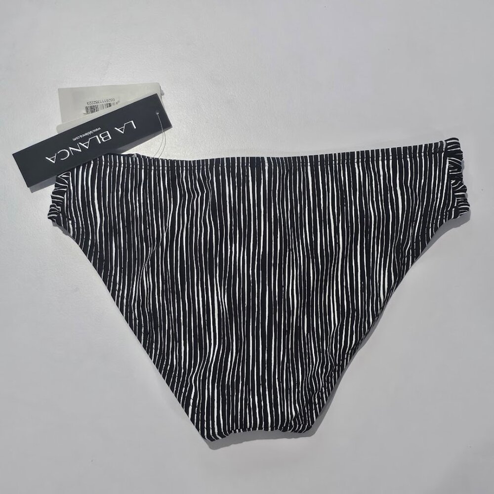 La Blanca Black & White Ripple Shirred Hipster Bikini Bottoms - Picture 6 of 10
